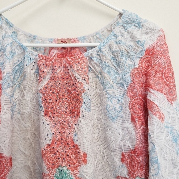 Reba Womens Red White Blue Sequin Tunic Top Size Large - Picture 3 of 5